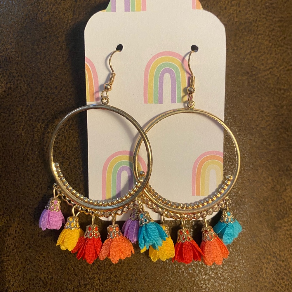 Beautiful, multi-colored hoop earrings. Paired perfectly with any outfit. $10